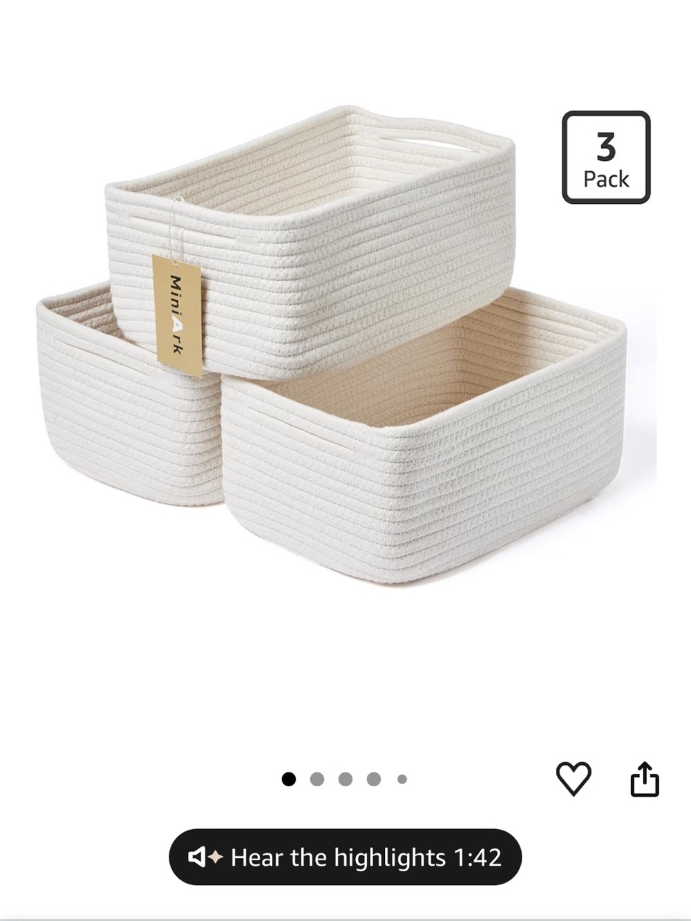 Off White rope baskets. NWOT